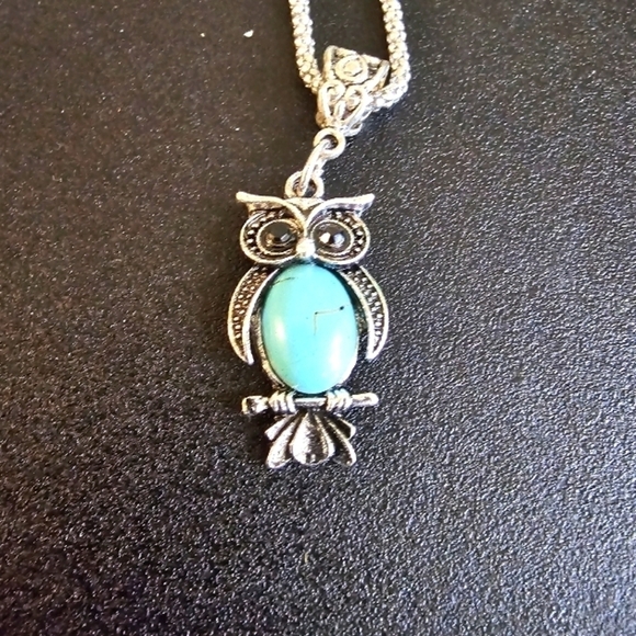 Tourquise-like Owl Earrings and Necklace Set - Picture 3 of 6